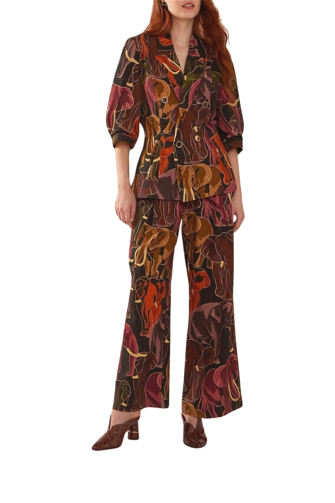 Pantalon à motif éléphants en coton - Marron