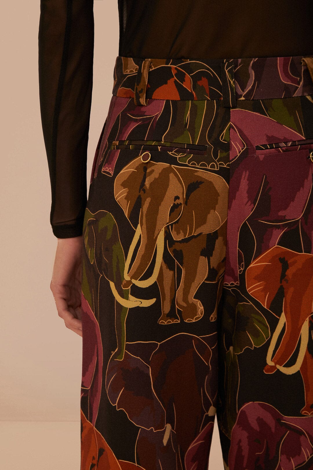 Pantalon à motif éléphants en coton - Marron