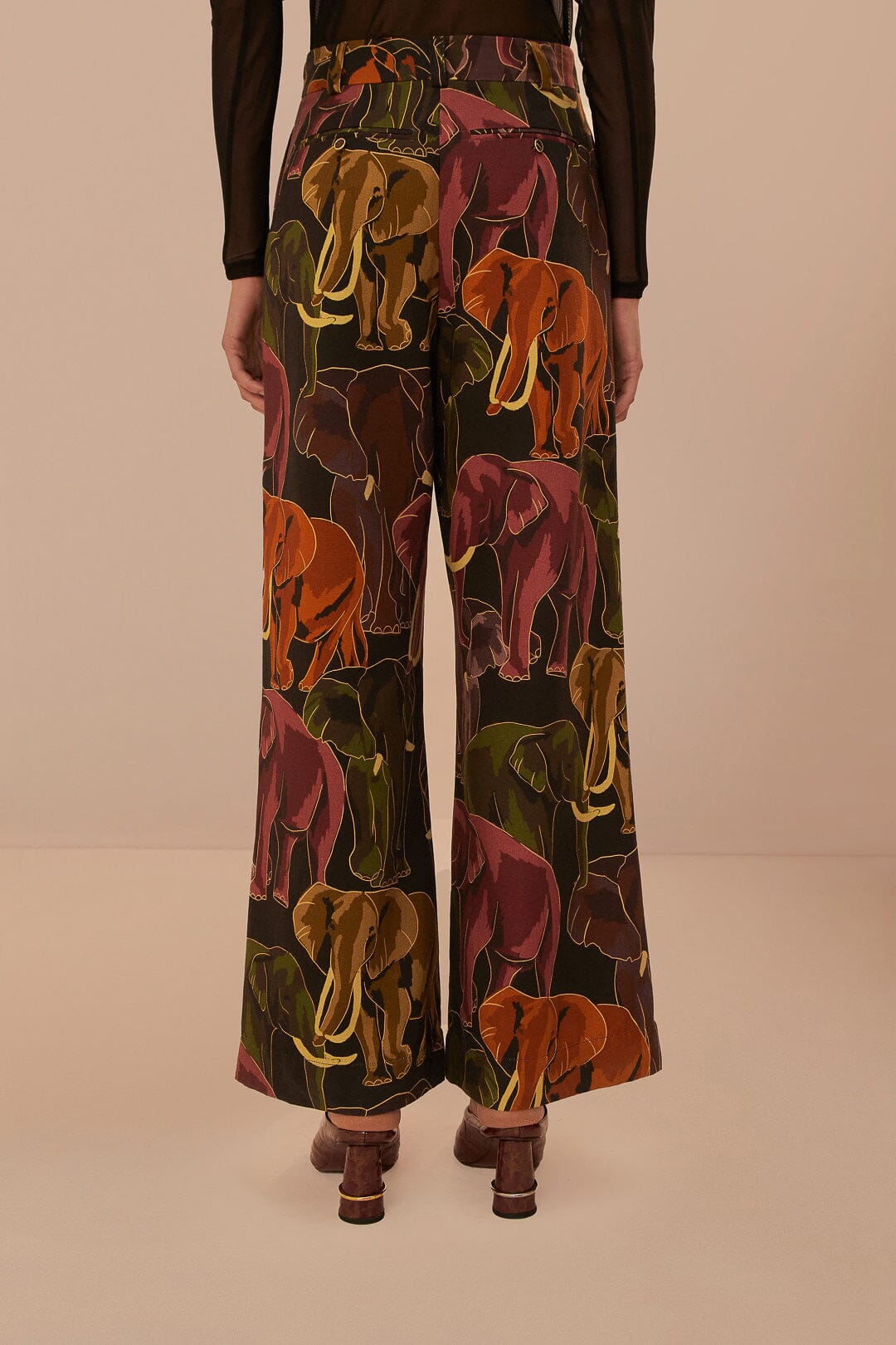 Pantalon à motif éléphants en coton - Marron