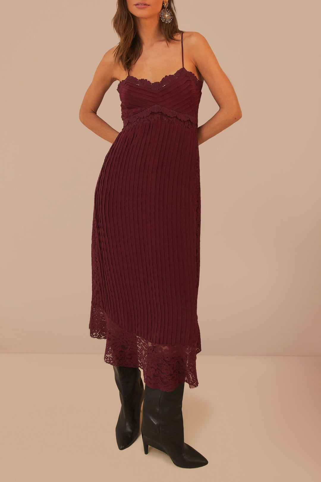 Robe longue sans manches à motif dentelle - Violet