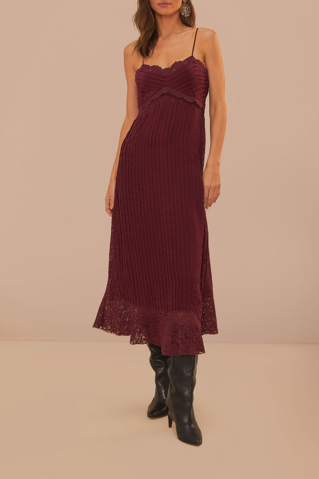 Robe longue sans manches à motif dentelle - Violet