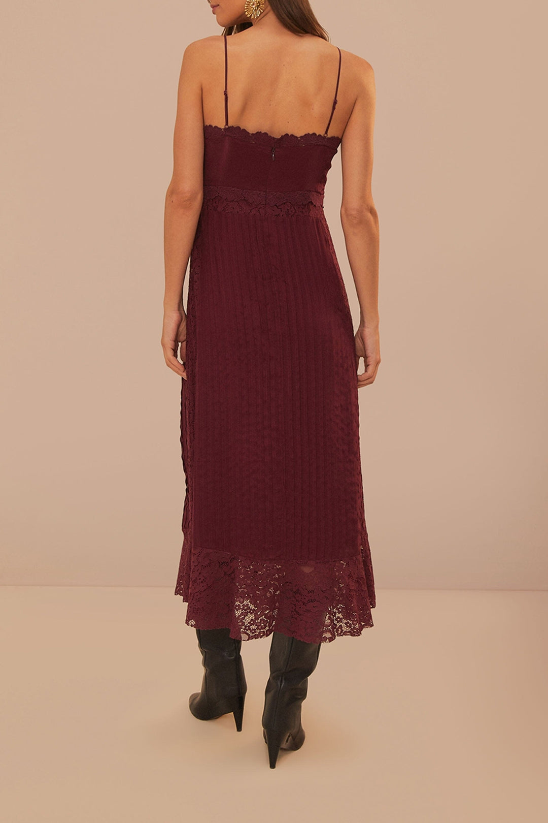Robe longue sans manches à motif dentelle - Violet