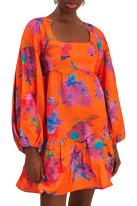 Robe courte à manches longues en coton - Orange
