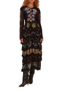 Robe longue à manches longues et jupe à volants - Noir