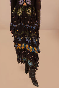 Robe longue à manches longues et jupe à volants - Noir