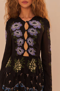 Robe longue à manches longues et jupe à volants - Noir