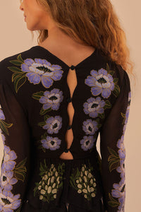 Robe longue à manches longues et jupe à volants - Noir
