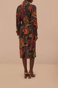 Robe midi à manches longues Elephants en coton - Marron