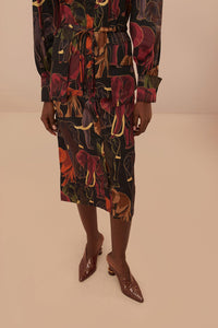Robe midi à manches longues Elephants en coton - Marron