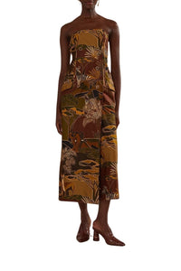 Robe longue Savana Dream boutonnée en coton - Marron