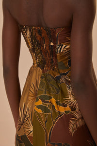 Robe longue Savana Dream boutonnée en coton - Marron