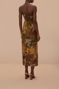 Robe longue Savana Dream boutonnée en coton - Marron