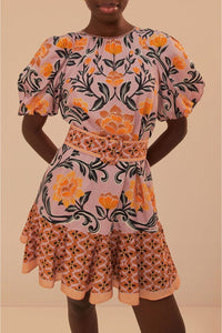 Robe courte Arabesque Floral en coton - Violet