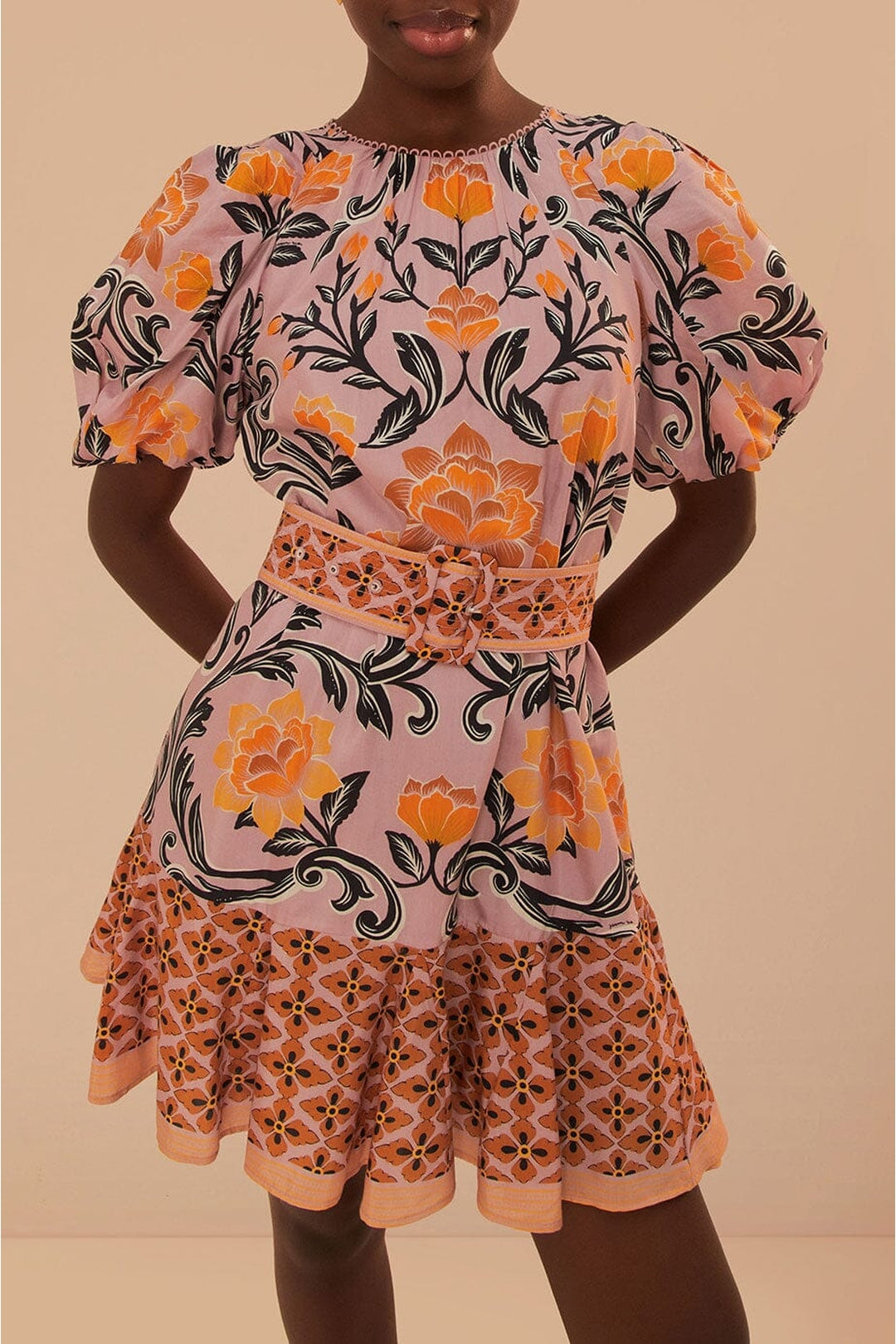 Robe courte Arabesque Floral en coton - Violet