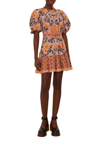 Robe courte Arabesque Floral en coton - Violet