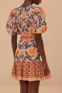 Robe courte Arabesque Floral en coton - Violet
