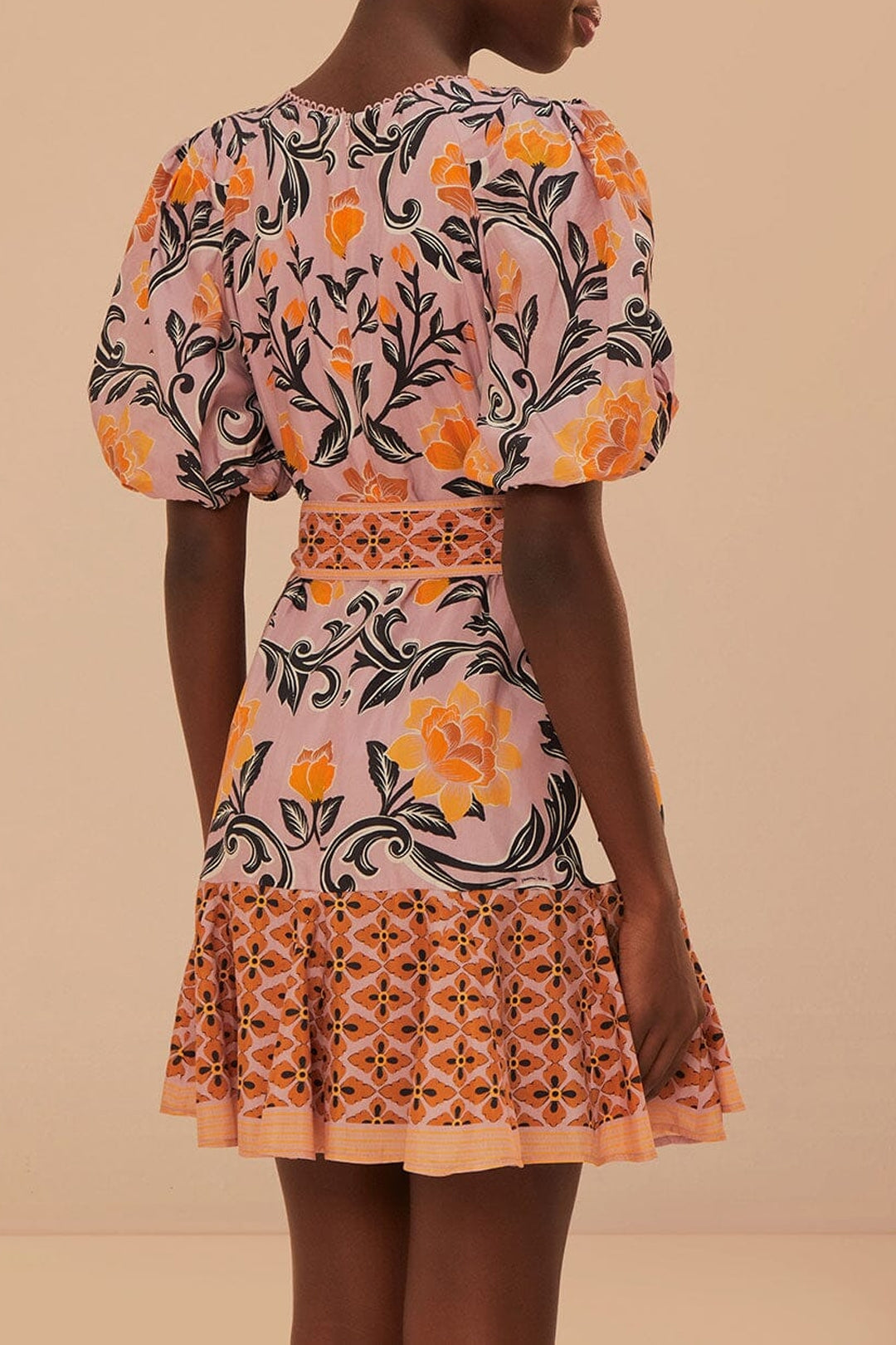 Robe courte Arabesque Floral en coton - Violet