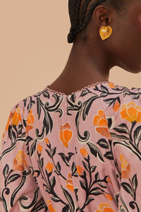 Robe courte Arabesque Floral en coton - Violet