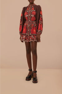 Robe courte à motif Gigi en coton - Rouge