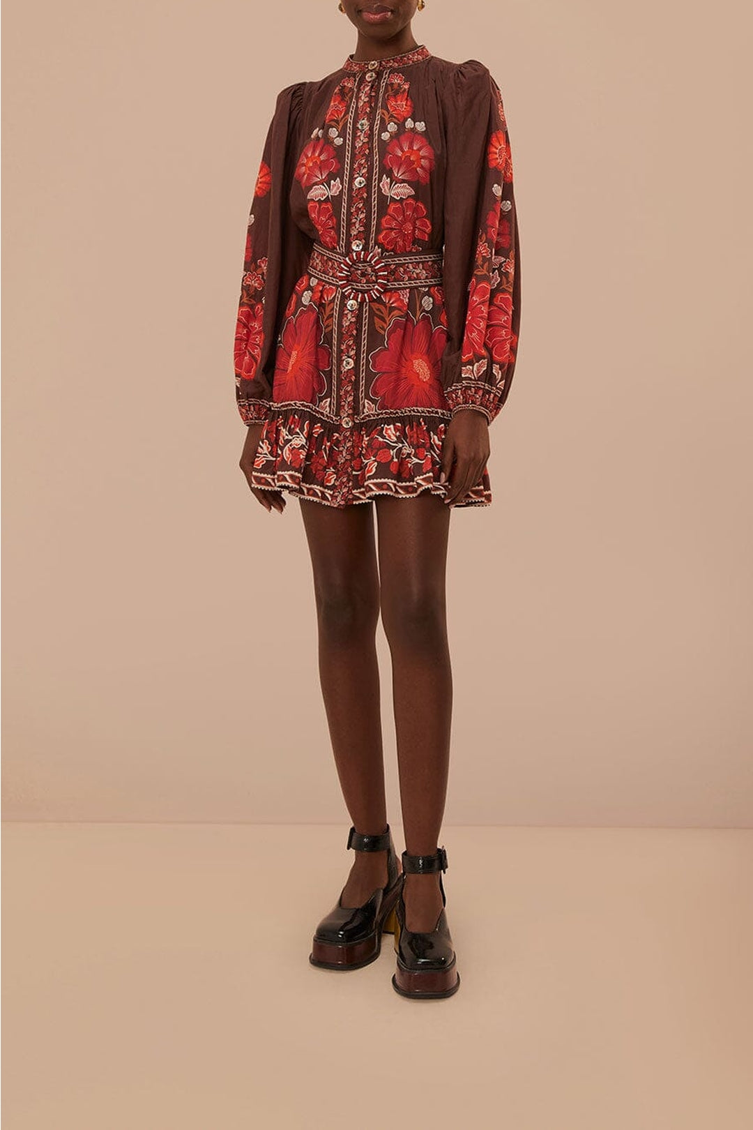 Robe courte à motif Gigi en coton - Rouge