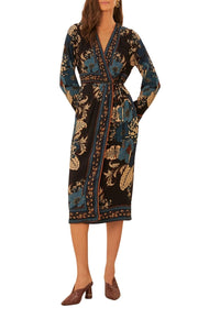 Robe midi portefeuille Blossom Tapestry - Bleu