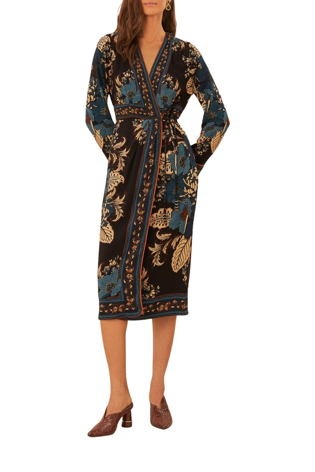 Robe midi portefeuille Blossom Tapestry - Bleu