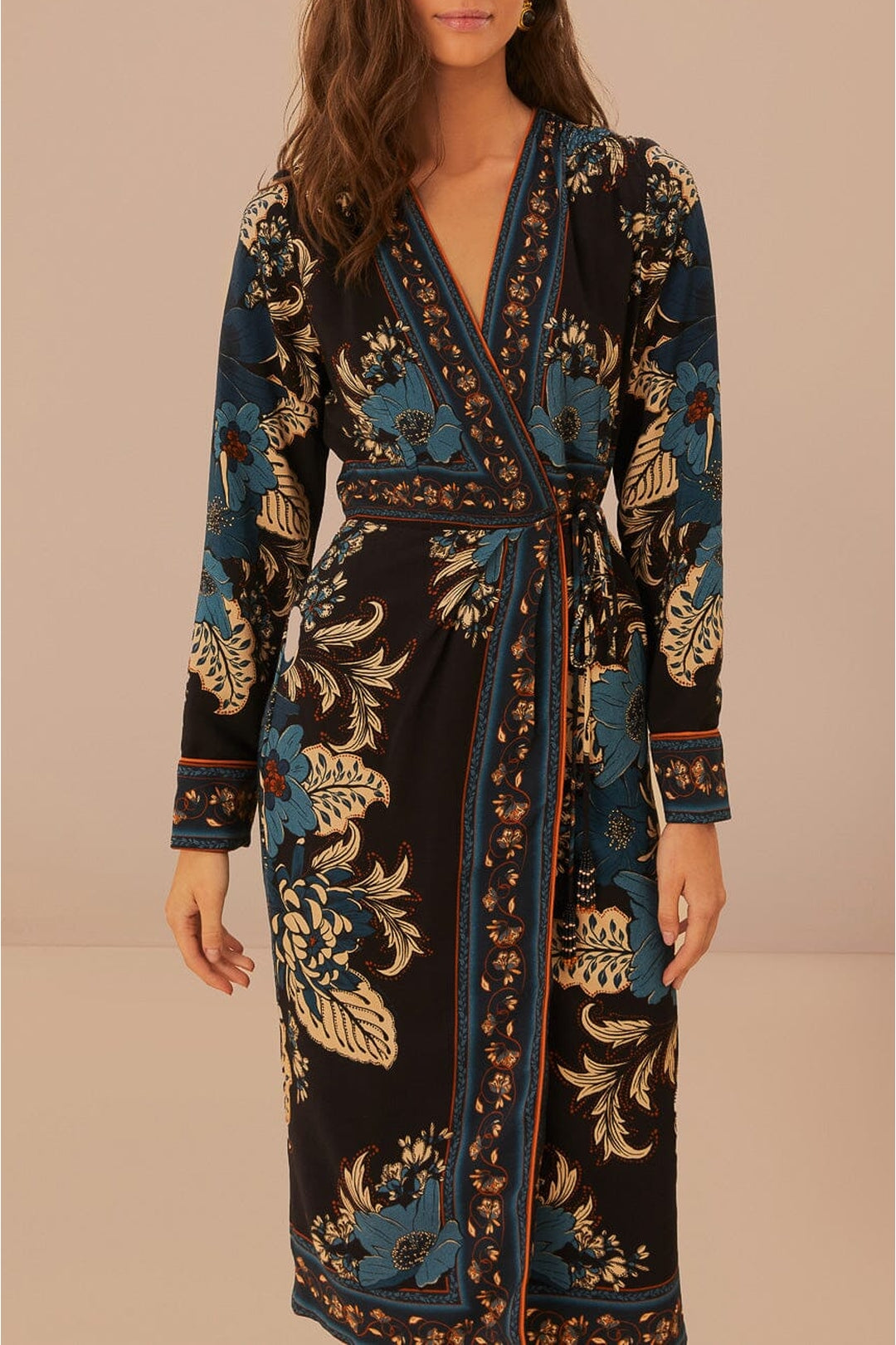 Robe midi portefeuille Blossom Tapestry - Bleu