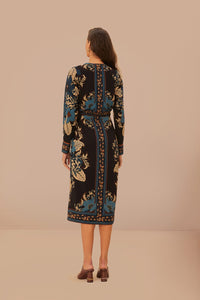 Robe midi portefeuille Blossom Tapestry - Bleu