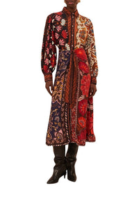 Robe midi chemise multicolore à motifs miranda - Bordeaux