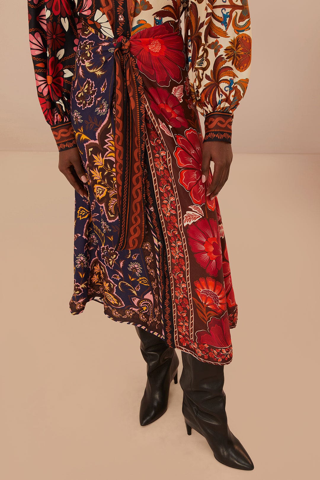 Robe midi chemise multicolore à motifs miranda - Bordeaux