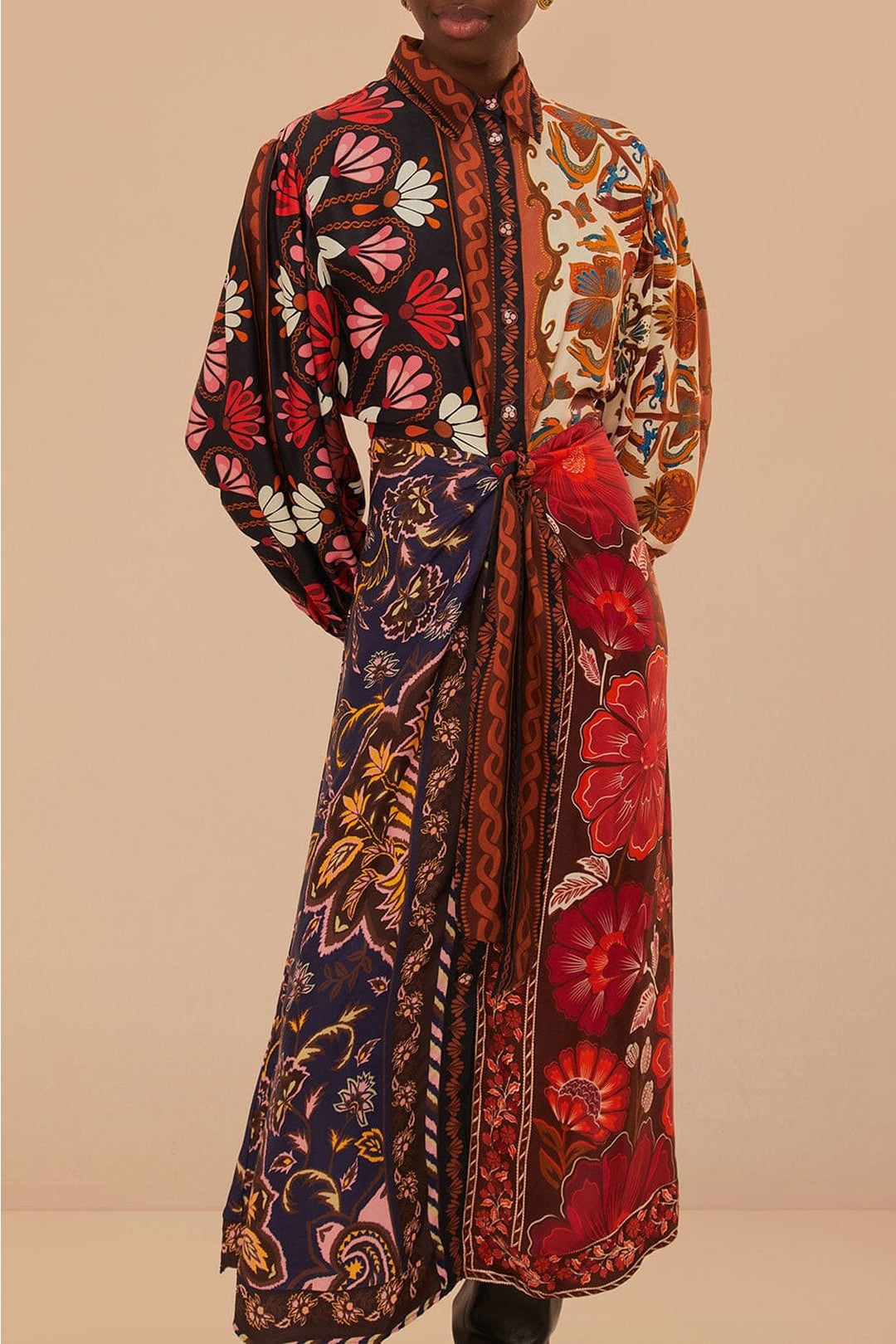 Robe midi chemise multicolore à motifs miranda - Bordeaux