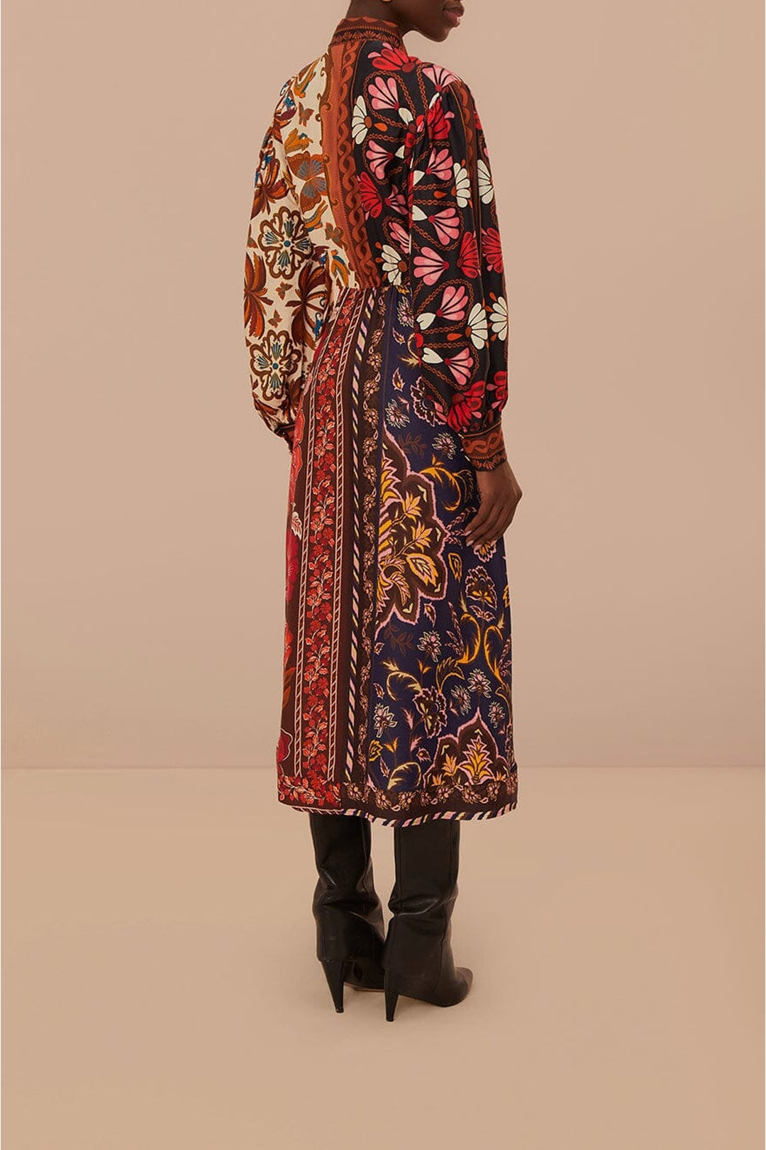 Robe midi chemise multicolore à motifs miranda - Bordeaux