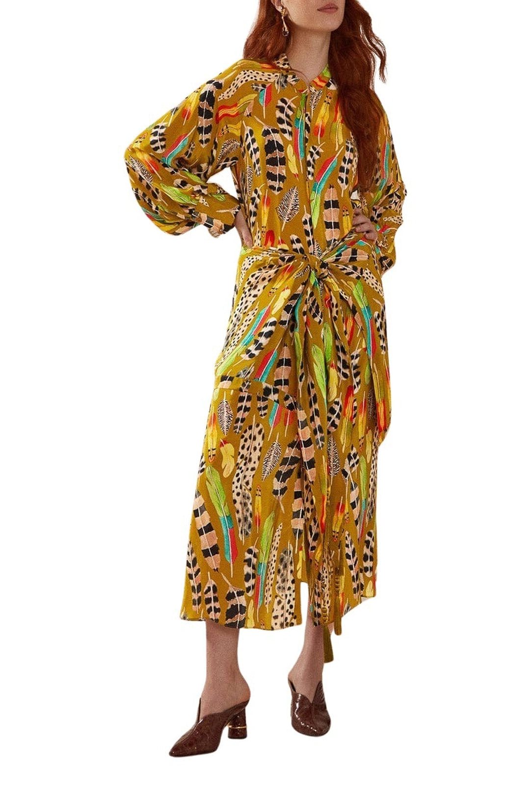 Robe longue à motif plumes d'amazone - Vert