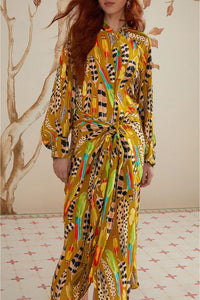 Robe longue à motif plumes d'amazone - Vert