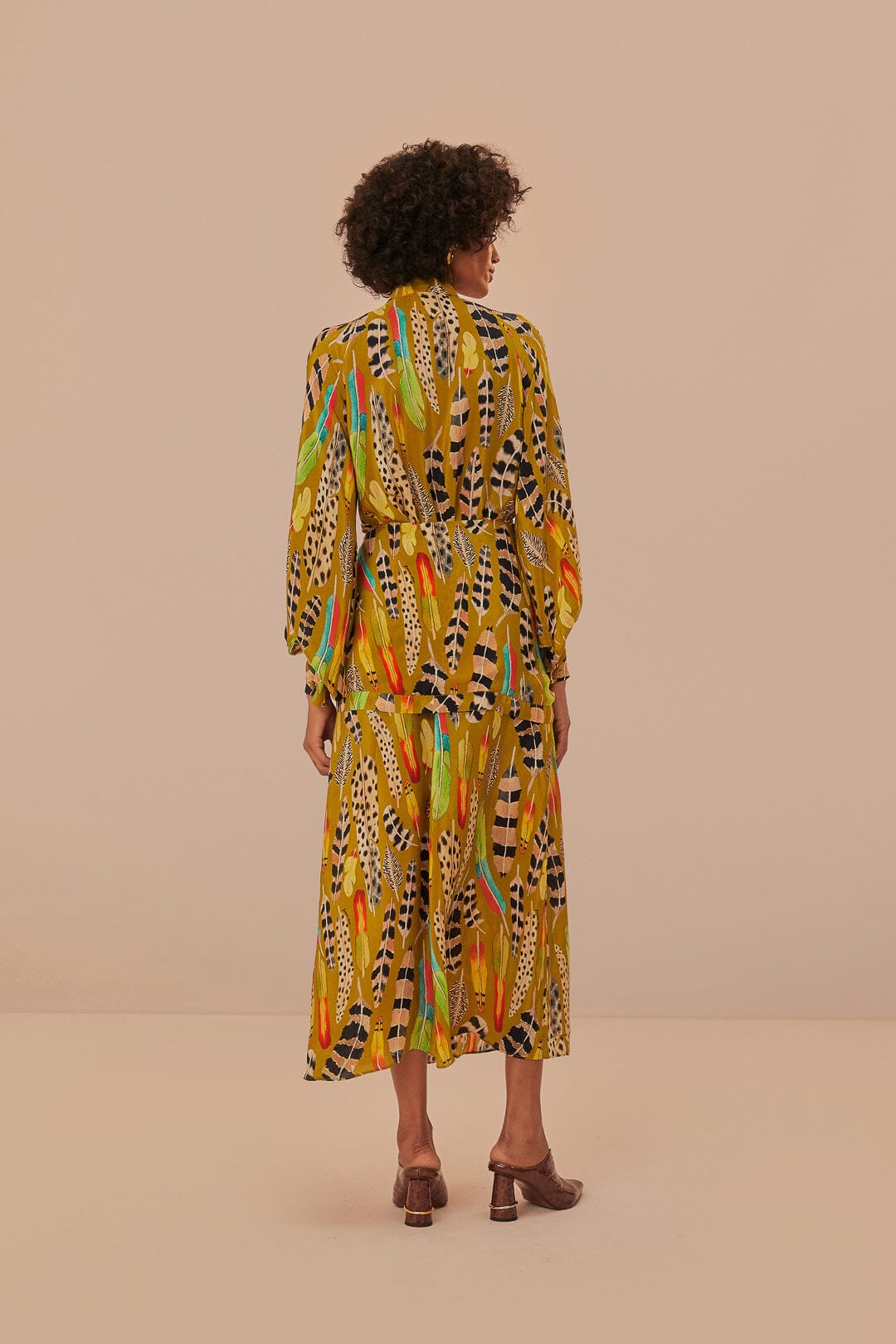 Robe longue à motif plumes d'amazone - Vert