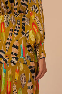Robe longue à motif plumes d'amazone - Vert