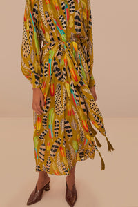 Robe longue à motif plumes d'amazone - Vert