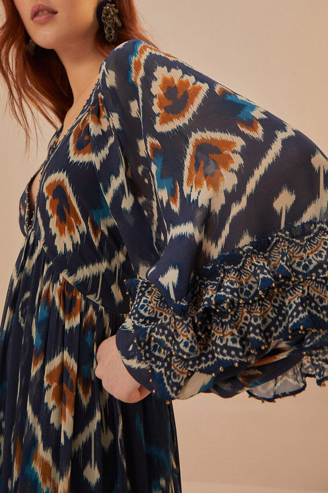 Robe longue Ananas ikat - Bleu