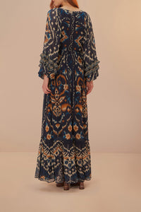Robe longue Ananas ikat - Bleu
