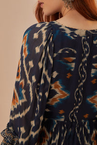 Robe longue Ananas ikat - Bleu