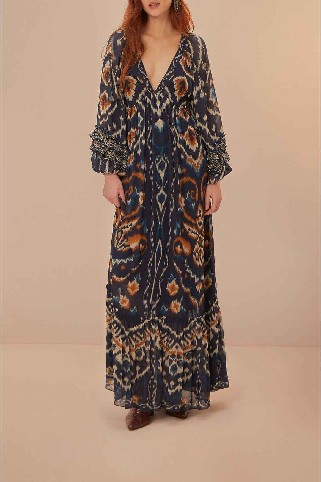 Robe longue Ananas ikat - Bleu
