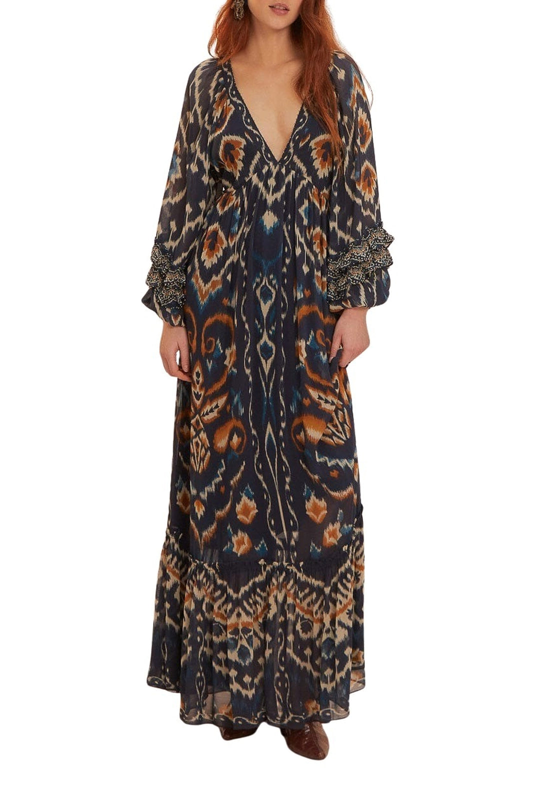 Robe longue Ananas ikat - Bleu