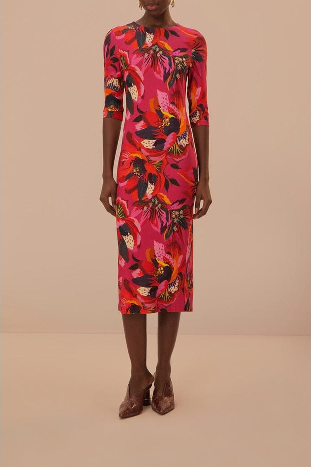Robe midi Fleurs colorées - Rouge