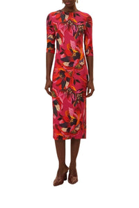 Robe midi Fleurs colorées - Rouge