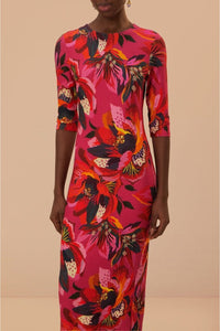 Robe midi Fleurs colorées - Rouge