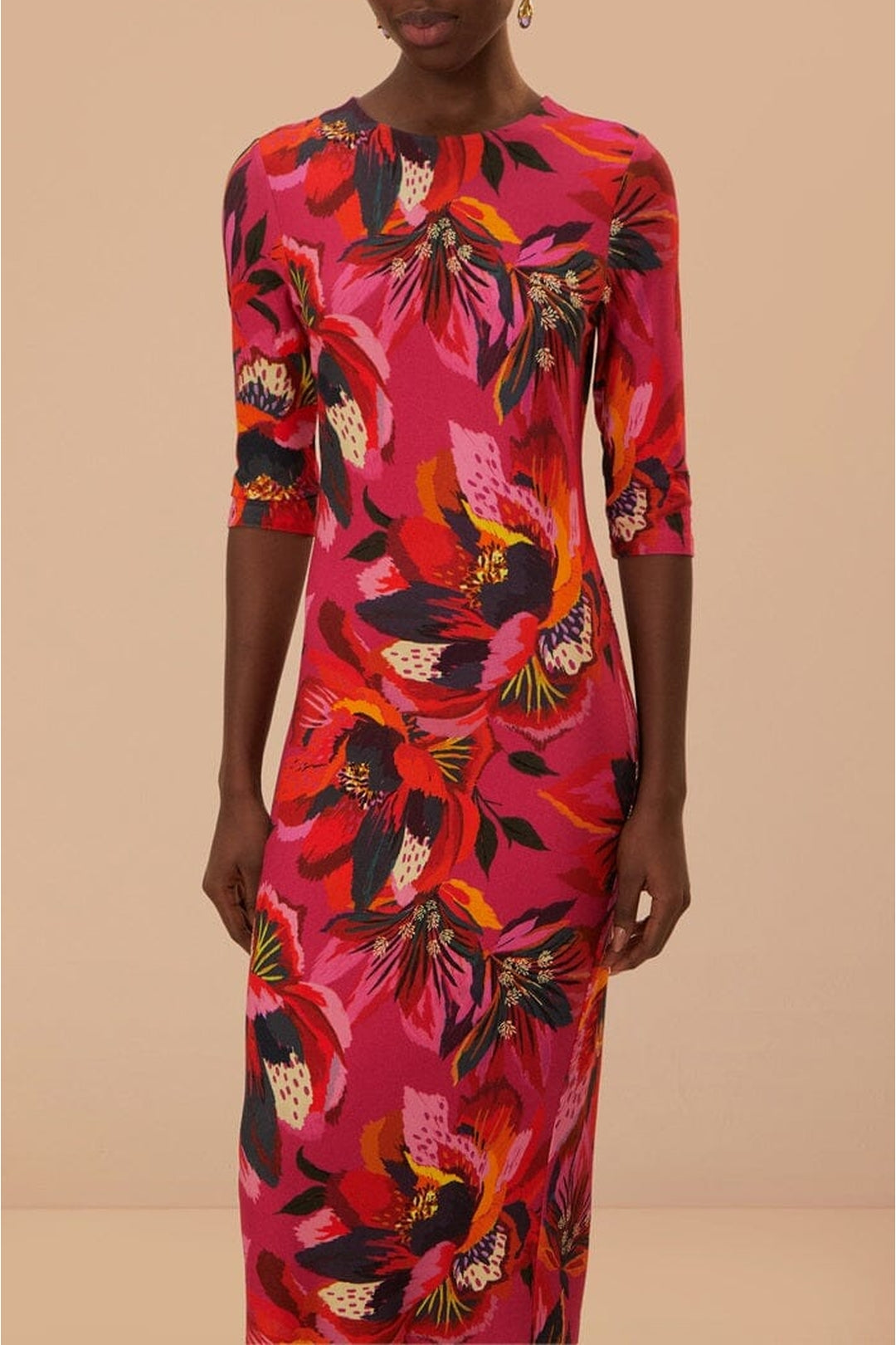 Robe midi Fleurs colorées - Rouge
