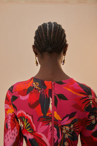 Robe midi Fleurs colorées - Rouge