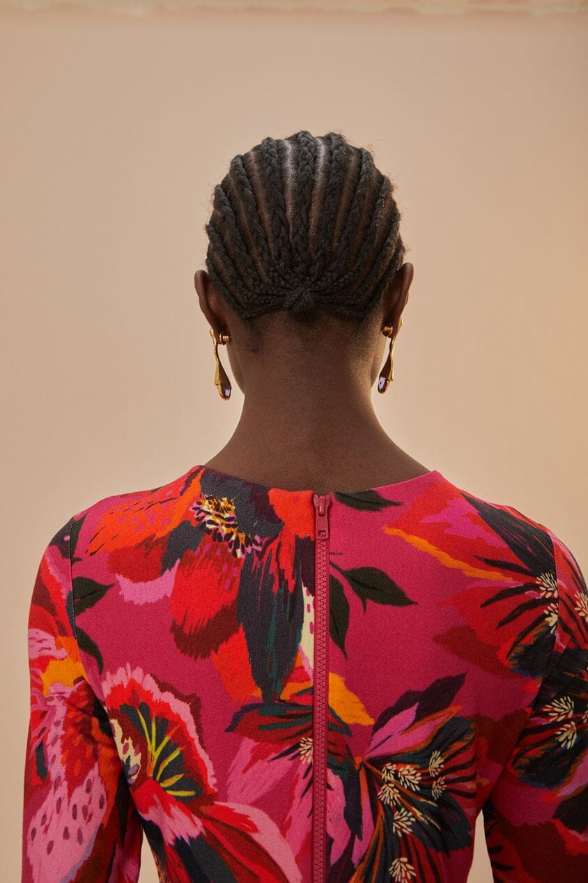 Robe midi Fleurs colorées - Rouge