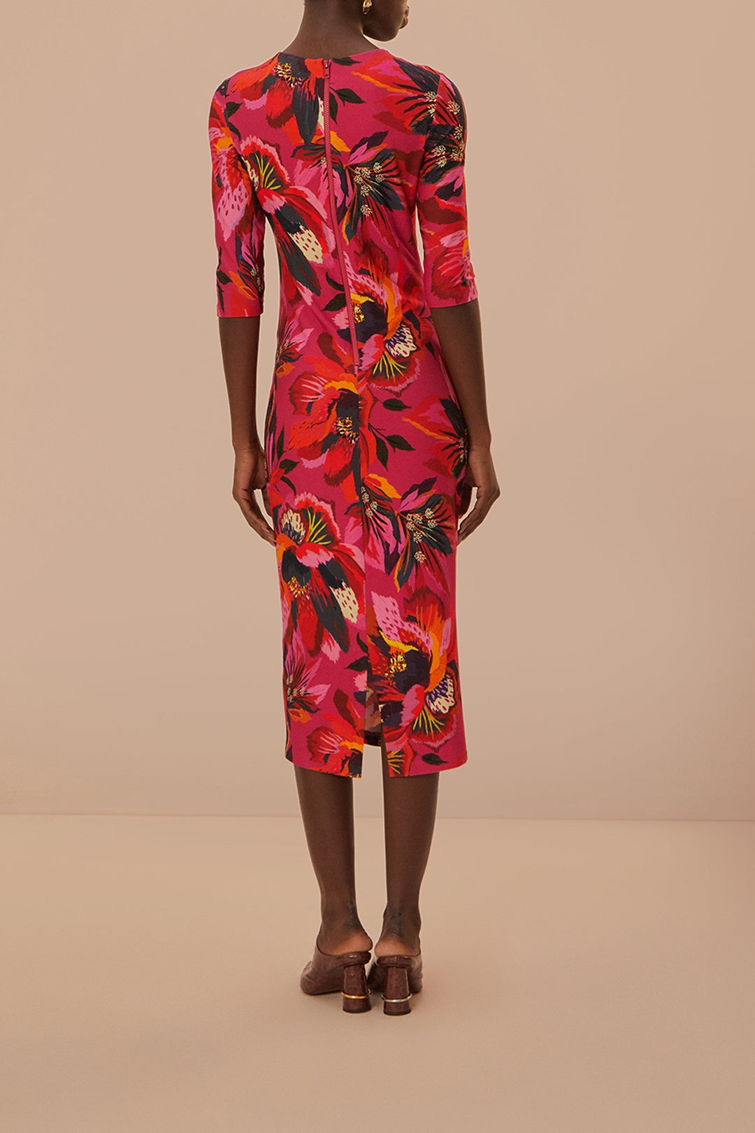 Robe midi Fleurs colorées - Rouge