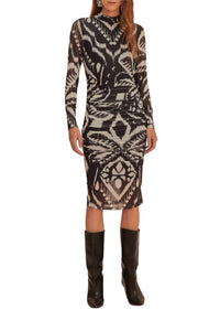 Robe midi Ananas ikat en tulle - Noir